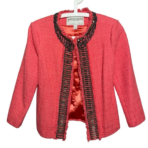 Boston Proper Jackets & Blazers - Boston Proper Tweed Coral Embellished Blazer Jacket NWOT